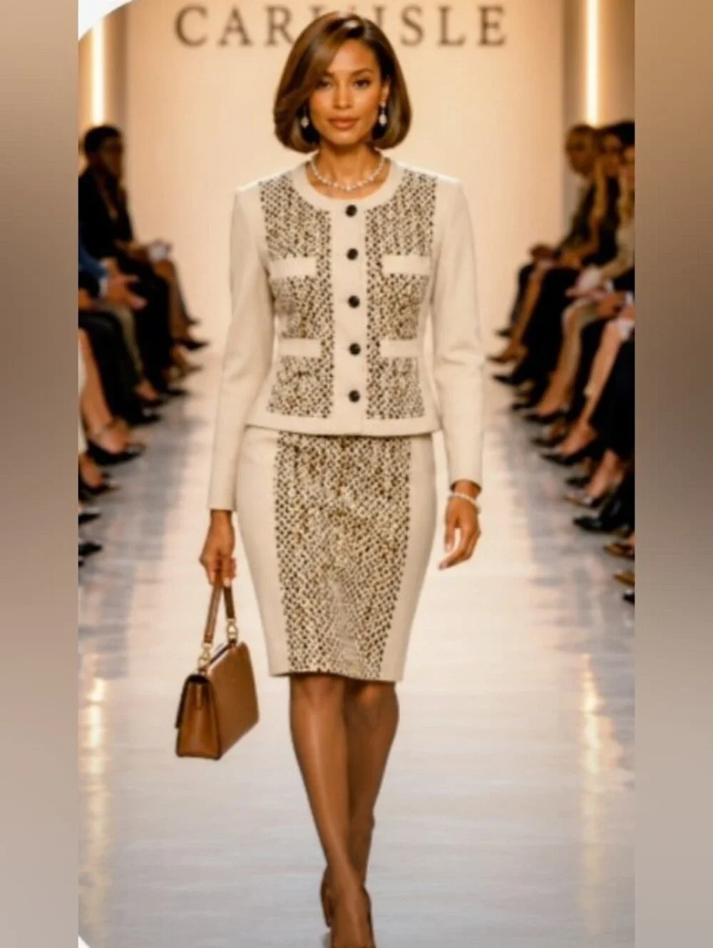 Carlisle 8 M Cream Tan Brown Boucle Wool Alpaca Mohair Nylon Skirt Suit Current